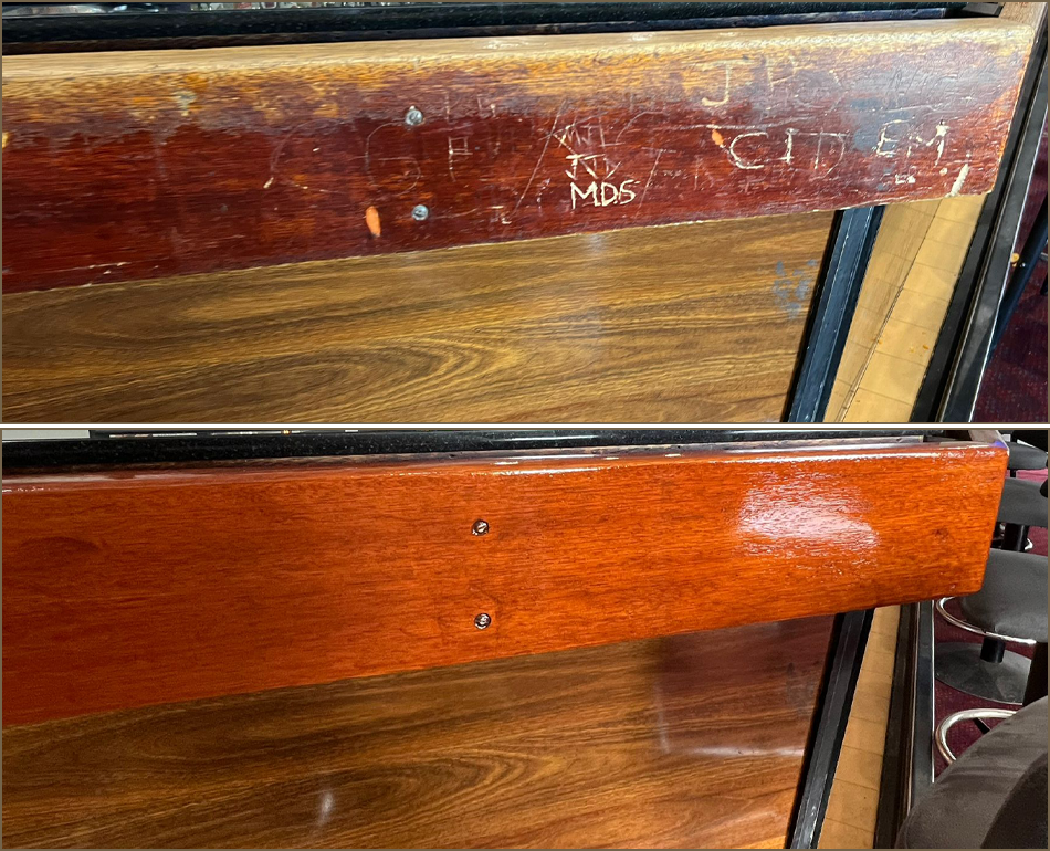 100+ year old scratched front bar - repaired with mirror gloss finish - 2025